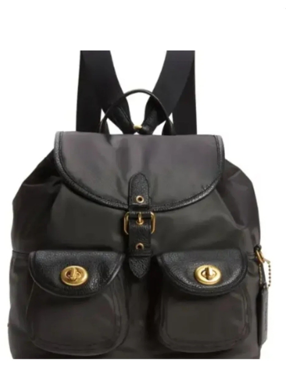 Coach Black Nylon Leather Cargo Backpack with Gold Hardware